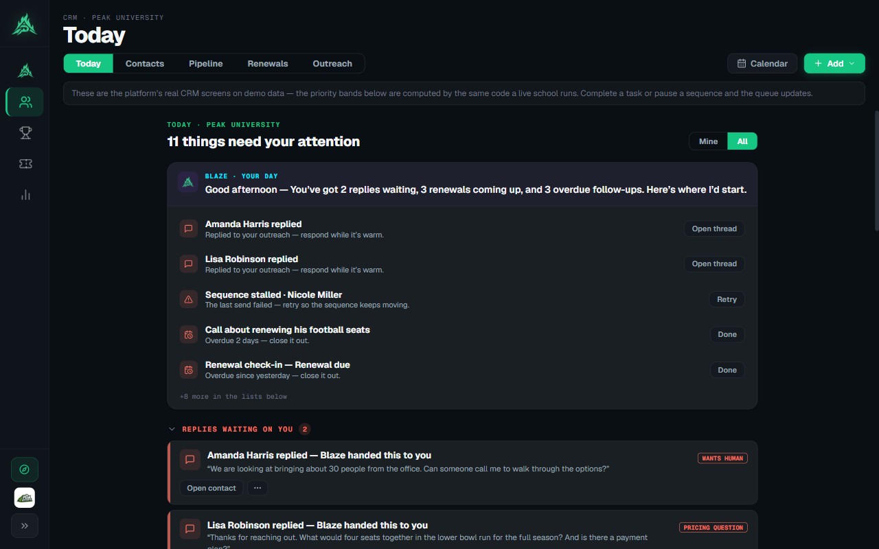 Screenshot of the live athletics platform demo